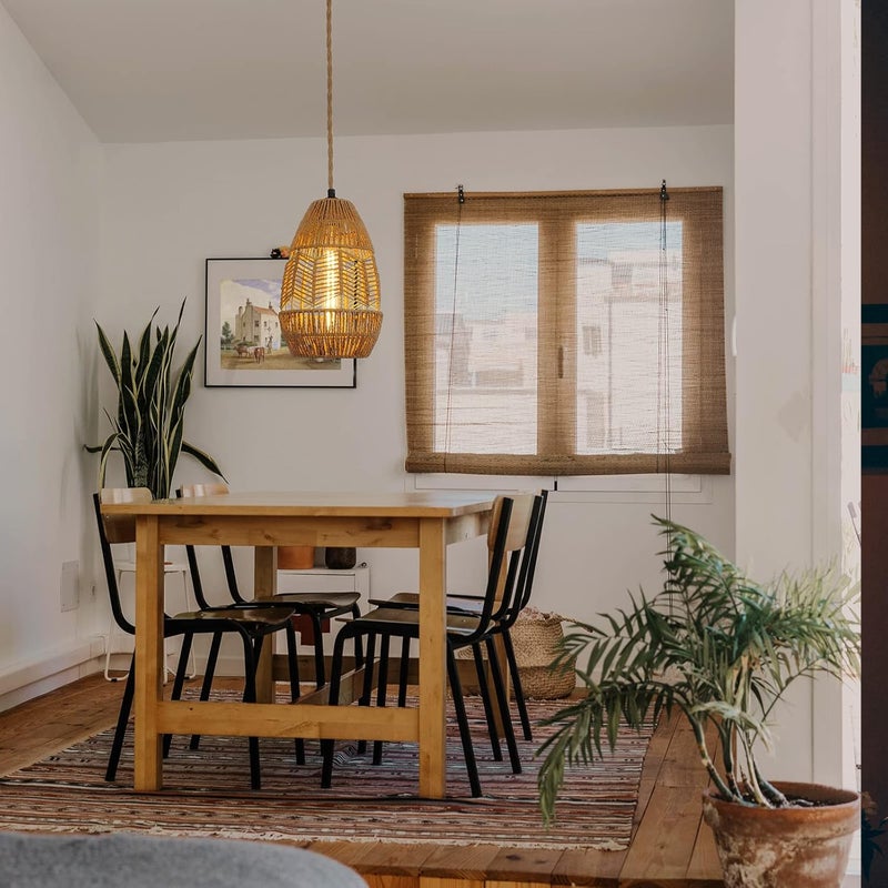 tebio Plug in Pendant Light Rattan Hanging Lights with Plug in Cord 15FT Hemp Rope Cord, On/Off Switch Chandelier for Boho Living Room Bedroom Kitchen（Bulb Included） 11 x 7 inch - Image 5